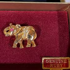 Imperial Court | Jewelry | Imperial Ct Goldtone Elephant Ruby Eye Brooch Pin | Poshmark