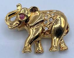 B2-2870 VINTAGE BROOCH GOLD TONE PIN 1" ANIMAL RHINESTONE ELEPHANT | eBay