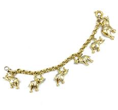 Vintage Yellow and White Gold Link Chain Bracelet w/ Elephant Charms at 1stDibs
