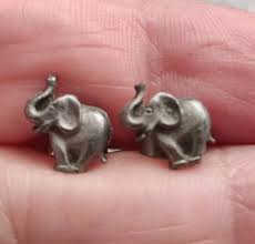 Vintage Silver Pewter ELEPHANT Pierced Earrings Studs Trunk UP GOOD LUCK | eBay