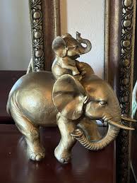 Vintage Resin Gold Elephant Figurine Mother & Baby Walking ...