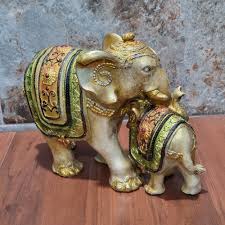 Golden Elephant and Baby Ceramic Figurine Home Decor - Etsy