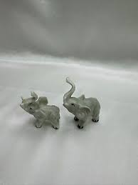 Elephant Duo 2 Graduated Sizes Gray & White with Trunks Held ...
