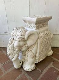 White Happy Lucky Elephant Outdoor Garden Stool/Plant ...
