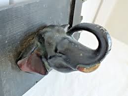 Antique saw tooth wood base with chalkware ELEPHANT head primitive plaque | eBay