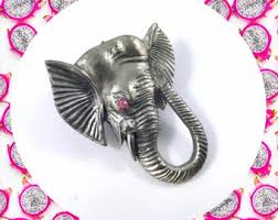 Vintage Aged Movable Trunk Pink Crystal Eyed Elephant Silver Metal Brooch LAST ONE - Etsy