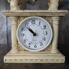 Standing Elephants Clock Cream Resin Greek Key 10" Safari ...