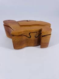 4 Piece Wood Turtle Puzzle Box Carved Trinket Handcrafted | eBay