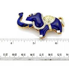 Lapis Ruby & Mother of Pearl 18k Gold Diamond Elephant Pin ...