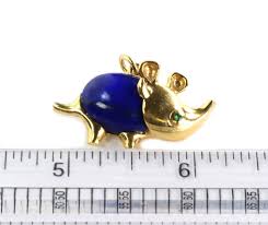 Vintage Lapis & Emerald 18k Yellow Gold Rhino Pin Brooch ...