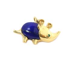 Vintage Lapis & Emerald 18k Yellow Gold Rhino Pin Brooch | eBay