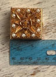 Tiny Gold-colored Jeweled Box with Push Clasp Decorated with Faux Pearls & Topaz | eBay
