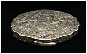 Ladies Hand-Engraved Compact with Mirror - 800 Silver. For ...