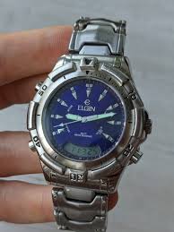 Vintage mens quartz watch Elgin blue dial, analog and ...