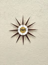 Mid Century Modern Starburst Wall Clock: Walnut Wood & Gold ...