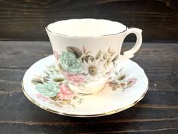 Crown Staffordshire Turquoise And Pink Bone China Floral ...