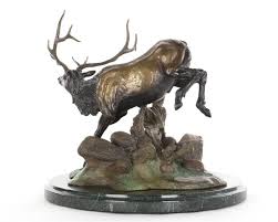Lot - An American patinated bronze figure of a running Elk Joseph Krausz (Hungarian/American b. 1936)