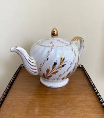 Rare 1950s Ellgreave Burslem England Teapot Ivory Gold ...