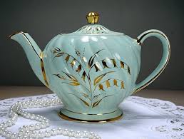 RARE Sadler Aqua Teapot, Lily of the Valley in 24k Gold Gilt ...