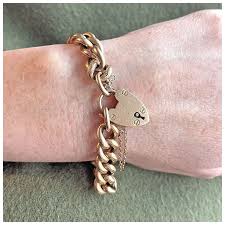 Antique Engraved Curb Link Bracelet, 15k Gold with Heart ...