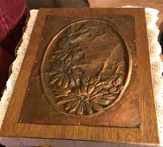 Lovely Hand Hammered Floral Copper Wall Art On Wooden Frame Plaque. | eBay Australia