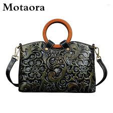Embossed Genuine Leather Shoulder Bag for Women - Vintage ...