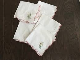 4 White Cotton Cloth Napkins with Flower Embroidery | eBay