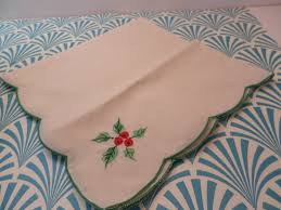 Vintage Embroidered Holly 15" Handkerchief Holiday Christmas ...