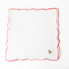 POINSETTIA TABLECLOTH WITH SCALLOPED RED EDGE AND SIX ...