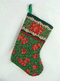 Vintage Christmas Stocking 90s Quilted Handmade Poinsettia ...