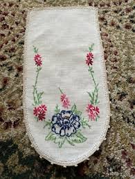 Hand Embroidered Flower armchair Linen Doily 6x11.5 Vintage ...