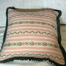 Handmade Vintage French Ticking Pillow: Green Denim Ruffle ...