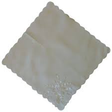 Similar Items to White Embroidered Flower on White Linen Handkerchief