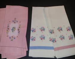 Vintage Guest Towels - Linen With Floral Embroidery Natural ...