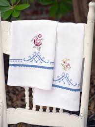 Folklore Cross Stitch Embroidered Tea Towel Set of 2 - White ...