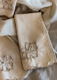 Vintage Cream Scallop Edged Napkin with Floral Detailing - Sold Indivi – Levity Interiors