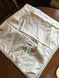 card table cover table cloth. Embroidered roses. Crochet ...