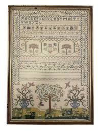 1972 SAMPLER Completed Framed Needlework Embroidery Alphabet Spring Scene 25x18 | eBay