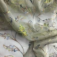 Multi-colored Floral and Leaf Design Silk Organza Embroidery ...