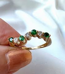 VINTAGE 14K YELOW GOLD GREEN TOURMALINE & DIAMONDS WAVY BAND ...