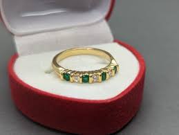 0.42Ct Natural Emerald & Diamond Wedding Band – 18K Solid ...