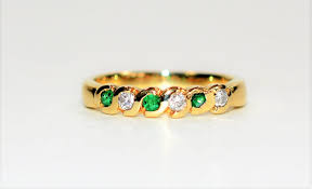 Natural Colombian Emerald & Diamond Band 14K Solid Gold ...