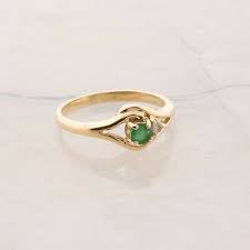 14K Yellow Gold Emerald and Diamond Ring Size 4.75 | eBay