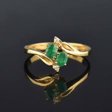 Vintage 14K Gold Emerald Diamond Bypass Ring, Sz 6.25 – Boylerpf
