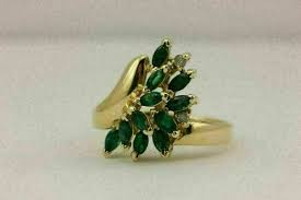 3 Ct Marquise Cut Green Emerald Cluster Engagement Ring Gift Yellow Gold Plated | eBay