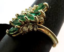 14ct Gold Ring of 6 Beautiful Natural Emeralds, 8 Diamonds | eBay