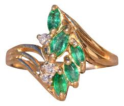 The Bee Cave: Contemporary Yellow Gold Emerald and Diamond Cocktail Ring | Chairish