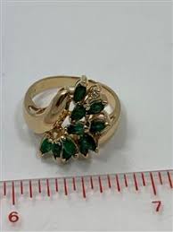 Lady's Emerald & Diamond Ring .02 CT. 14K Yellow Gold 4.1g Size:6.5 Pre-owned | Carson Jewelry & Loan | Carson City | NV