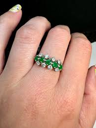 1940s Vintage 18k White Gold Emerald and Diamond Band Ring ...