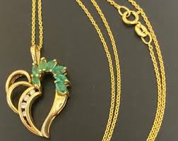 STUNNING 14K Yellow Gold .62 CTW Emerald and Diamond Heart ...